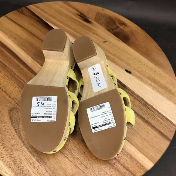 Sole Society Mylee Yellow Suede Strappy Block Heel Slides Womens Size 6 B - Picture 5 of 7